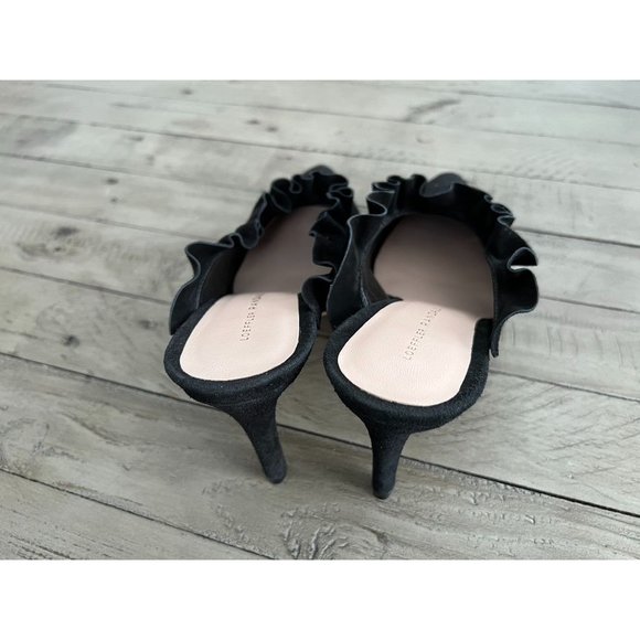 NWOB Loeffler Randall Langley Suede Ruffle Mule Slide Heels Size 9 Black - Picture 3 of 8